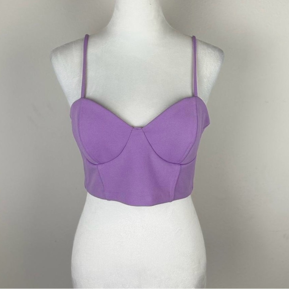 NWOT ZARA Lilac Crop Top Bustier Style Spaghetti Strap Size L - Picture 3 of 7